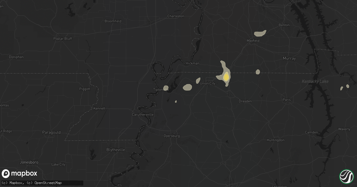 Hail map in Hornbeak, TN on August 8, 2026