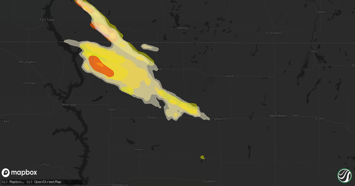 Hail map in Hosmer, SD on August 8, 2026
