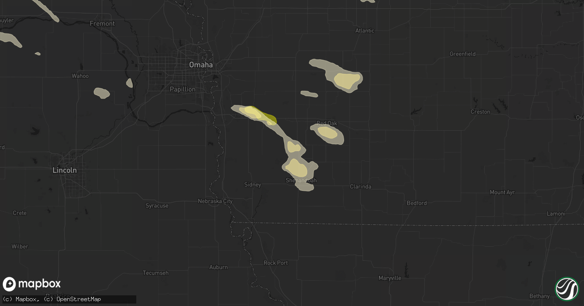 Hail map in Imogene, IA on August 8, 2026