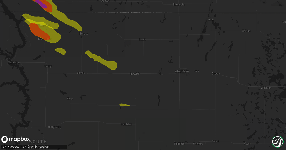 Hail map in Ipswich, SD on August 8, 2026