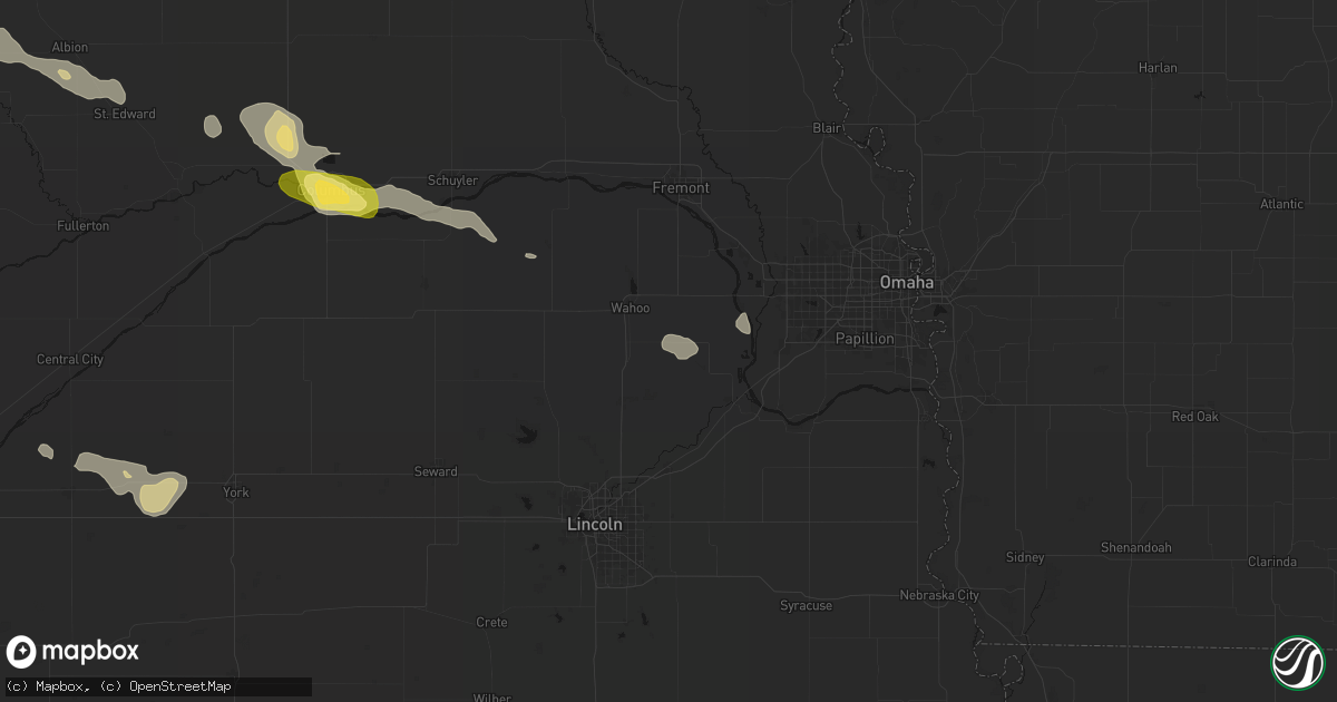 Hail map in Ithaca, NE on August 8, 2026