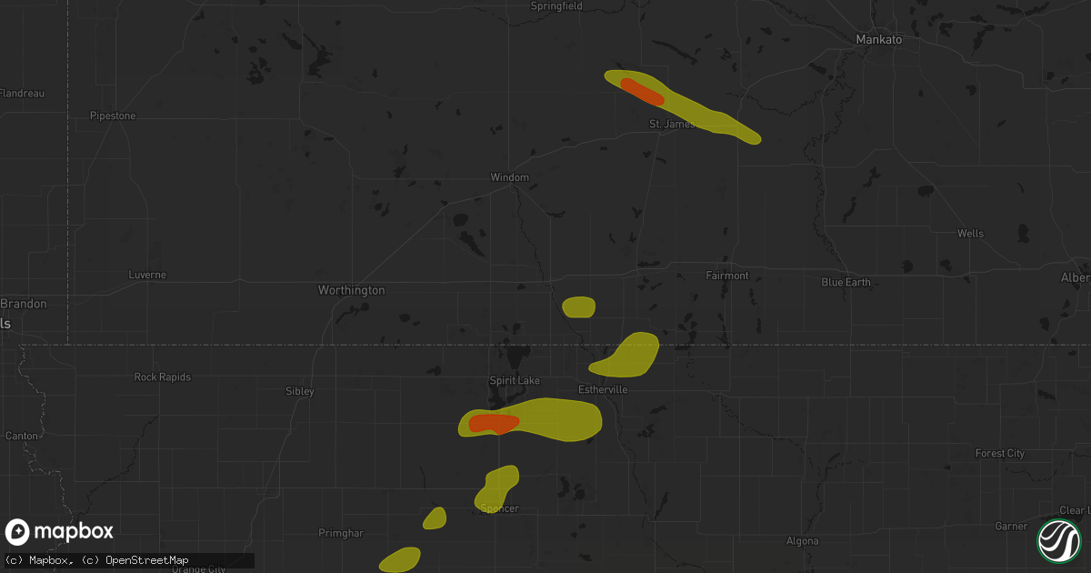 Hail map in Jackson, MN on August 8, 2026