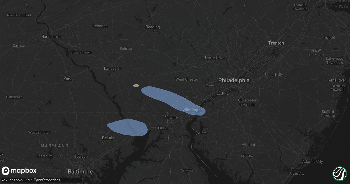 Hail map in Kennett Square, PA on August 8, 2026
