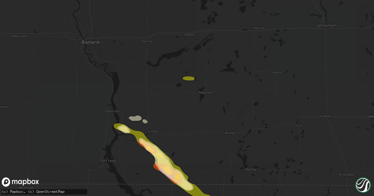 Hail map in Kintyre, ND on August 8, 2026