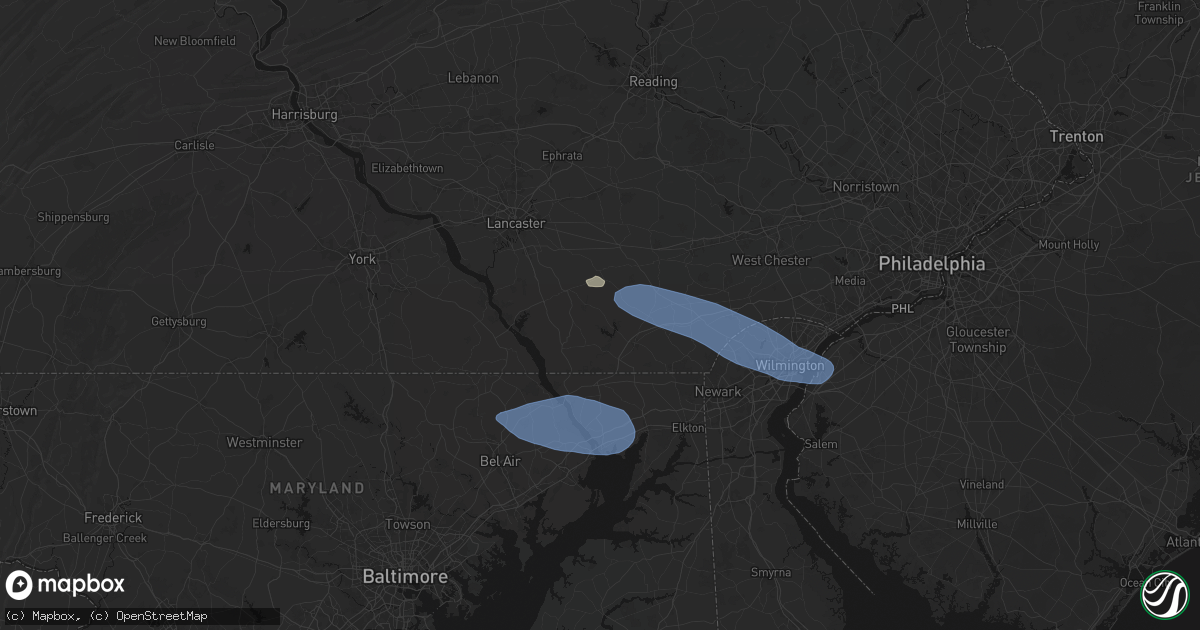 Hail map in Kirkwood, PA on August 8, 2026