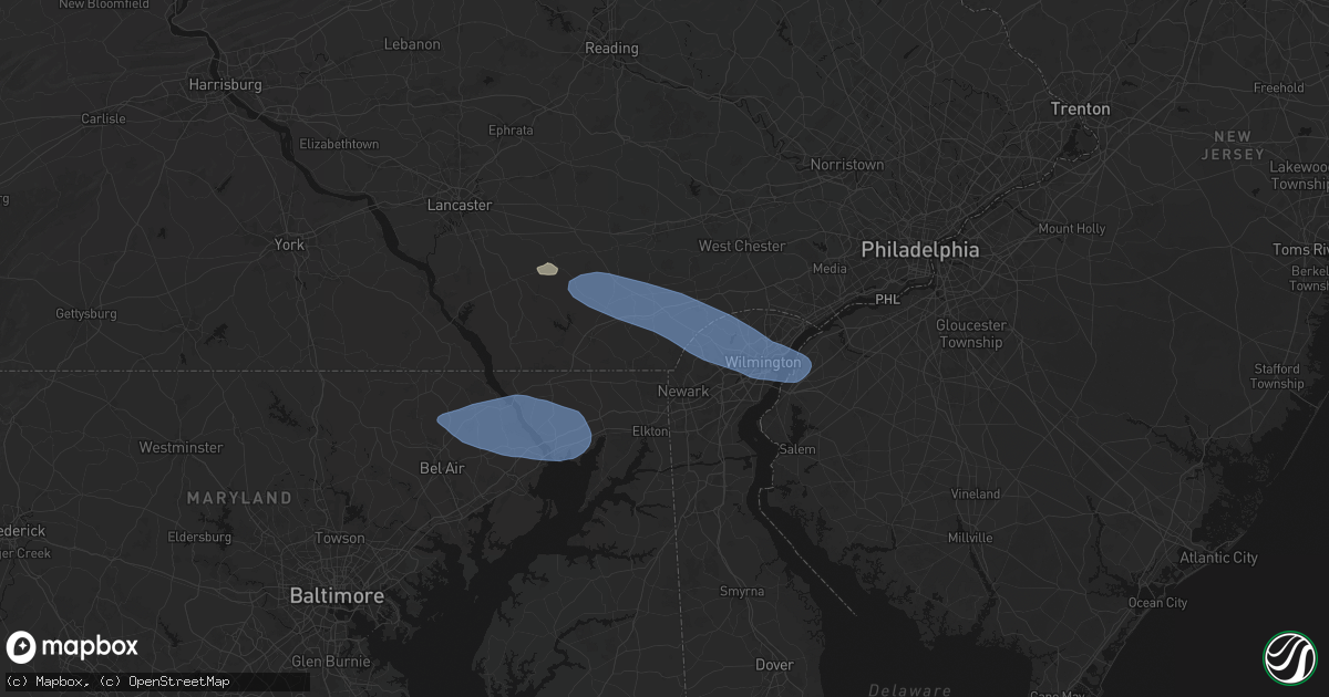 Hail map in Landenberg, PA on August 8, 2026
