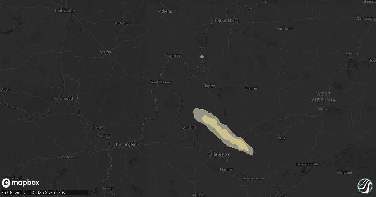 Hail map in Leon, WV on August 8, 2026