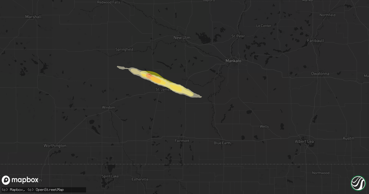 Hail map in Lewisville, MN on August 8, 2026