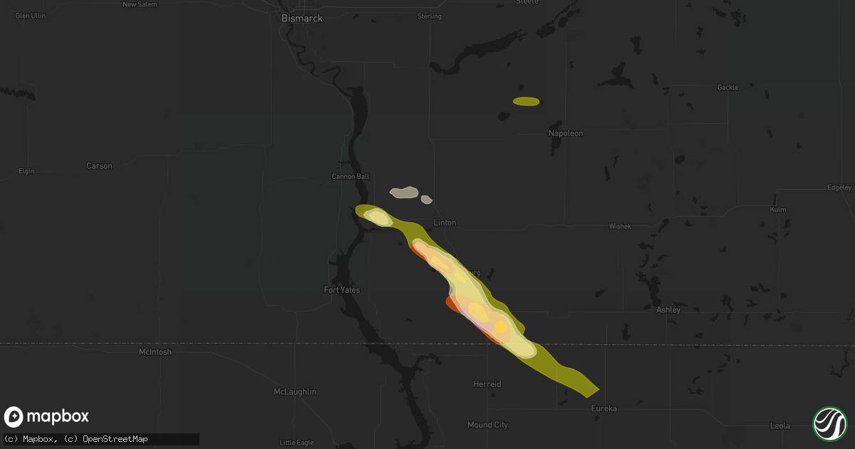 Hail map in Linton, ND on August 8, 2026
