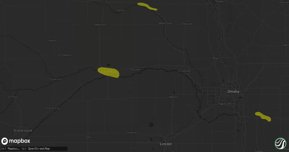 Hail map in Linwood, NE on August 8, 2026