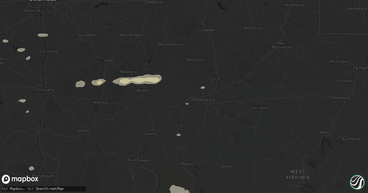 Hail map in Little Hocking, OH on August 8, 2026