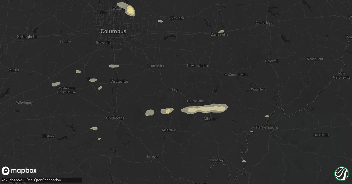 Hail map in Logan, OH on August 8, 2026