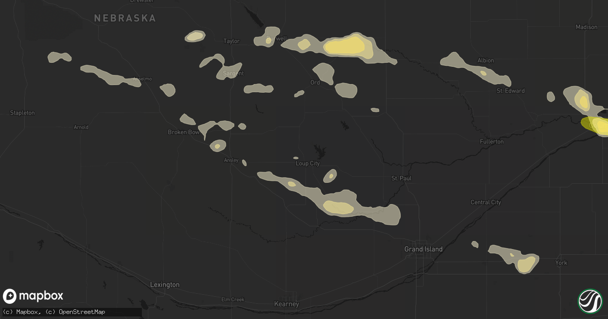 Hail map in Loup City, NE on August 8, 2026
