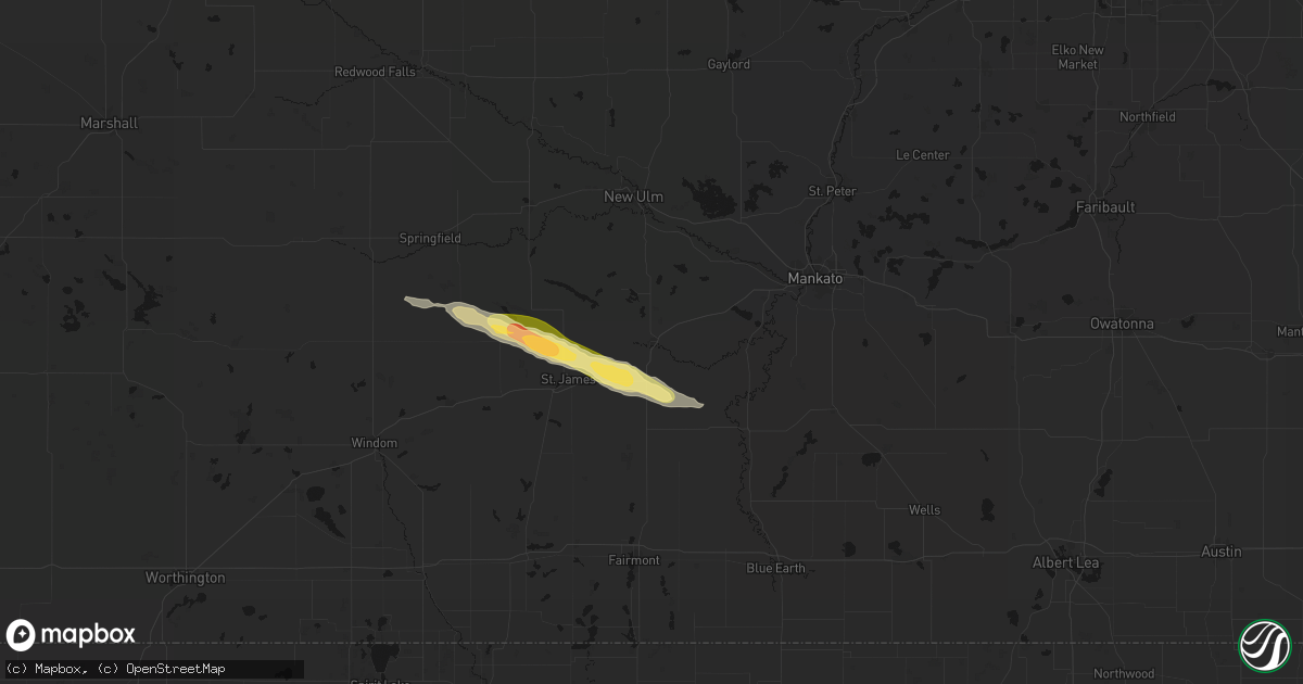 Hail map in Madelia, MN on August 8, 2026