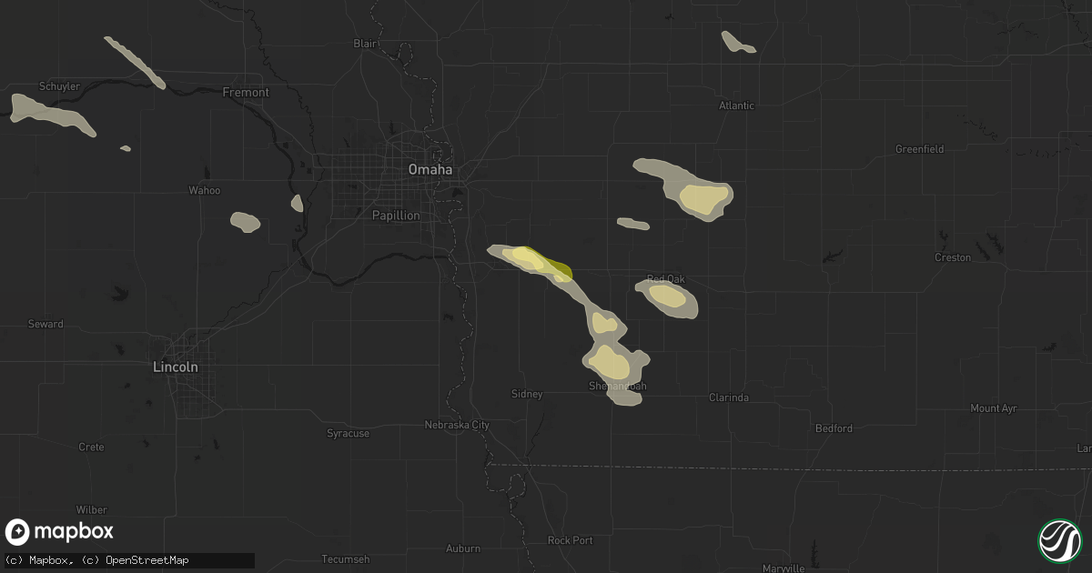 Hail map in Malvern, IA on August 8, 2026