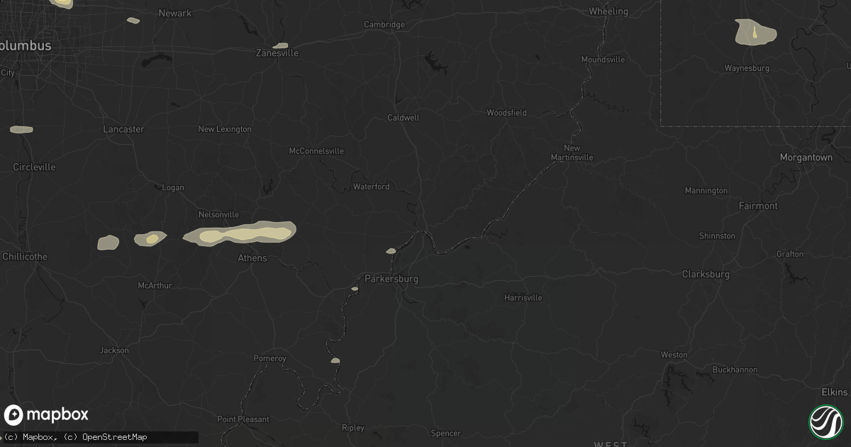 Hail map in Marietta, OH on August 8, 2026