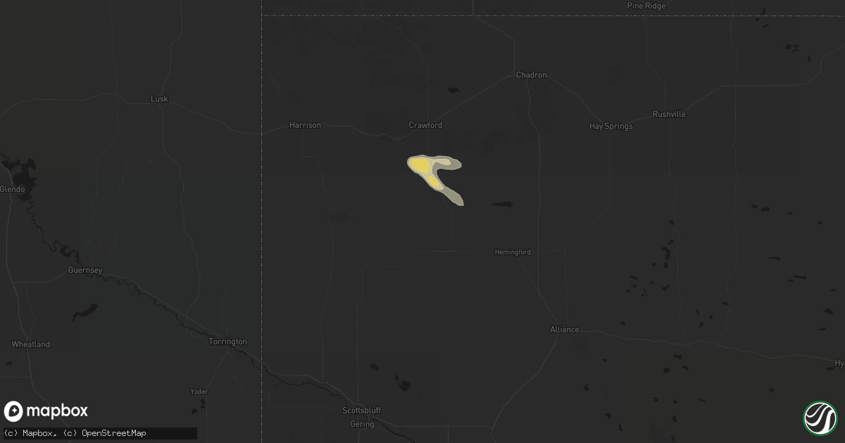 Hail map in Marsland, NE on August 8, 2026
