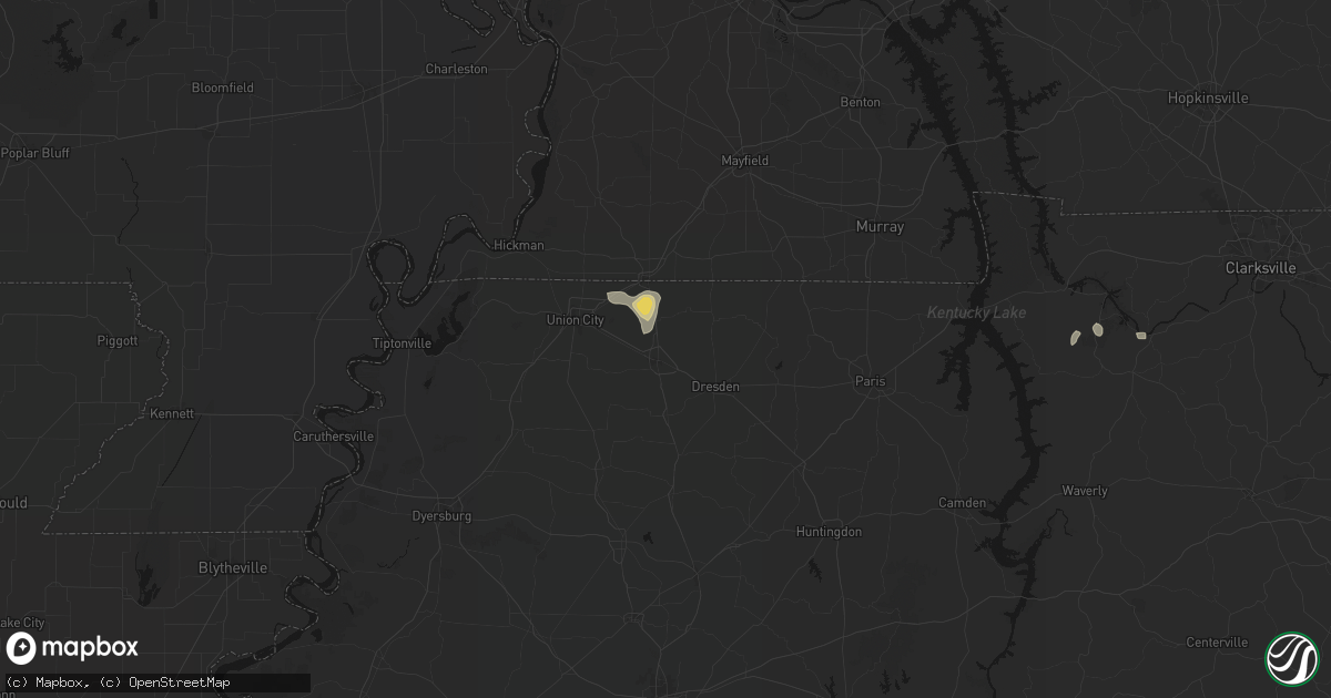 Hail map in Martin, TN on August 8, 2026