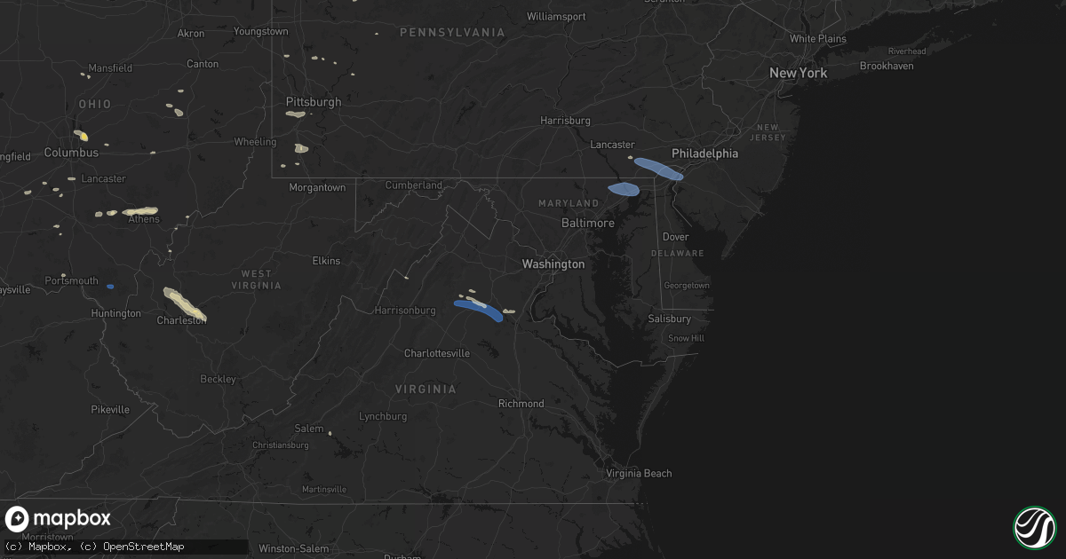 Hail map in Maryland on August 8, 2026
