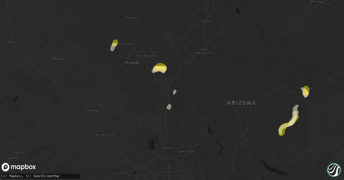 Hail map in Mayer, AZ on August 8, 2026