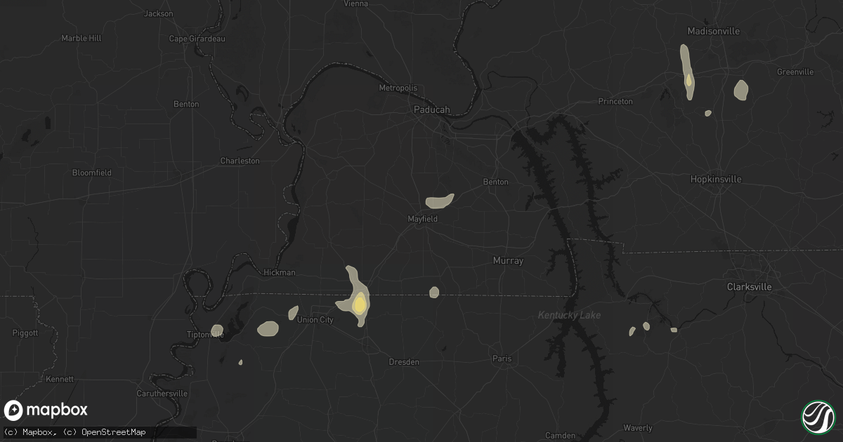 Hail map in Mayfield, KY on August 8, 2026