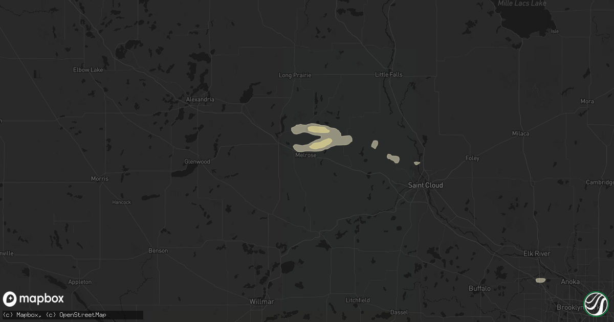 Hail map in Melrose, MN on August 8, 2026