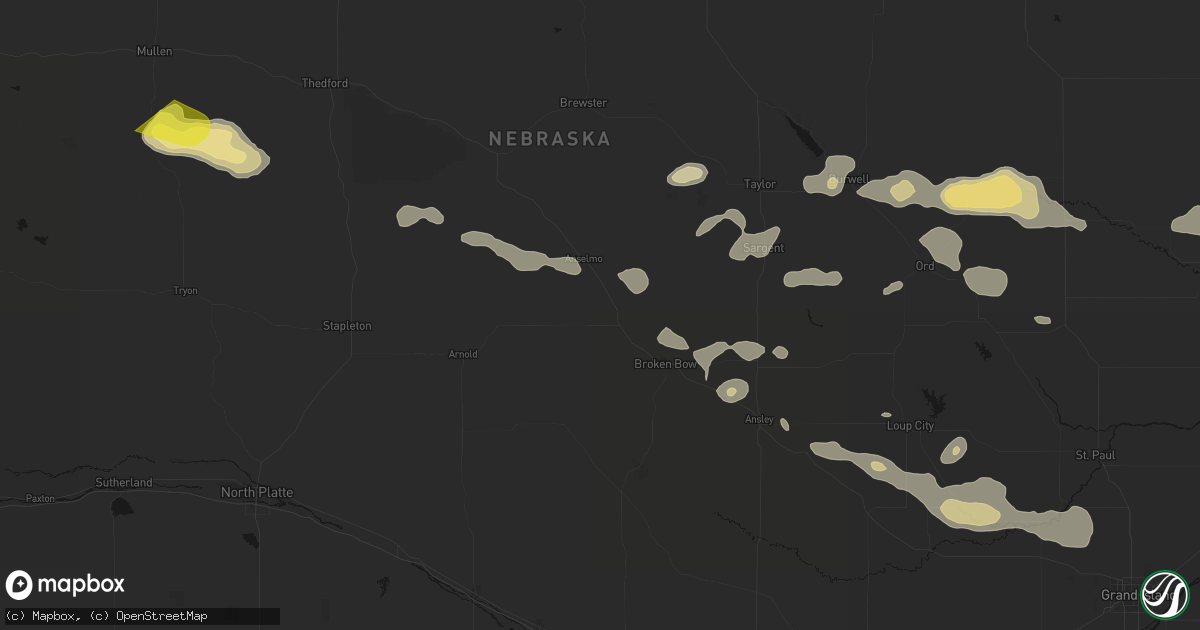 Hail map in Merna, NE on August 8, 2026