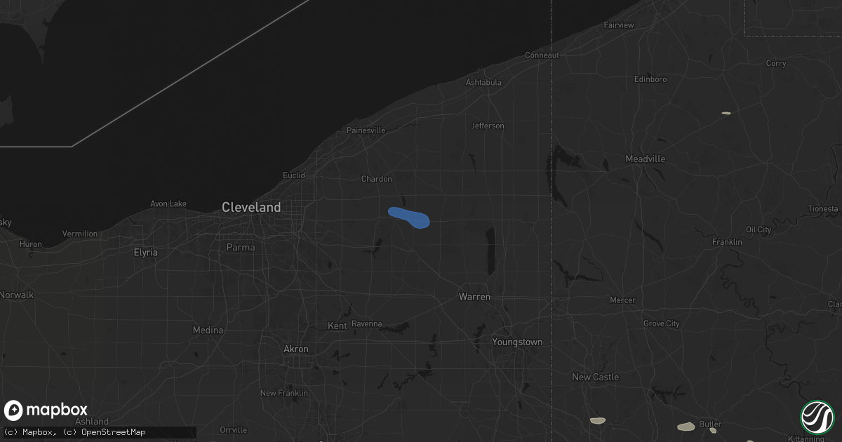 Hail map in Middlefield, OH on August 8, 2026