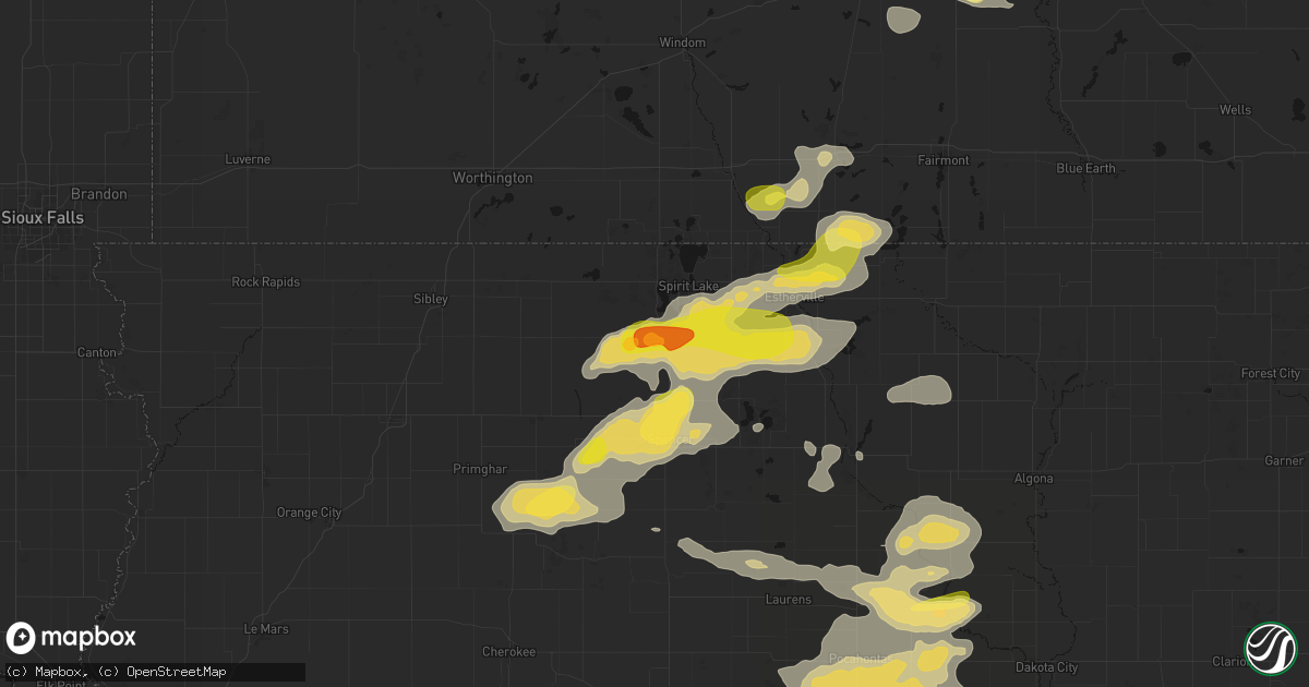 Hail map in Milford, IA on August 8, 2026