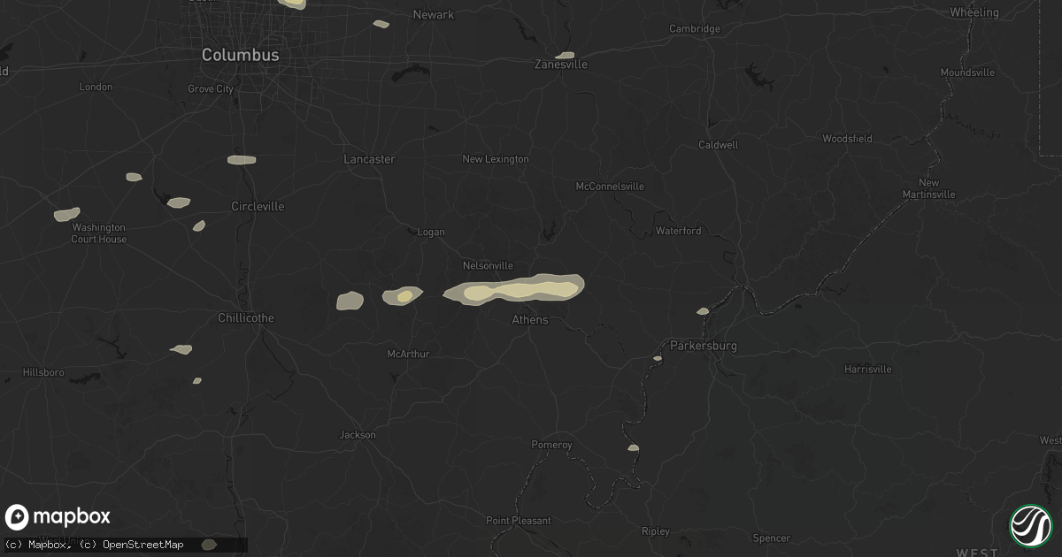 Hail map in Millfield, OH on August 8, 2026