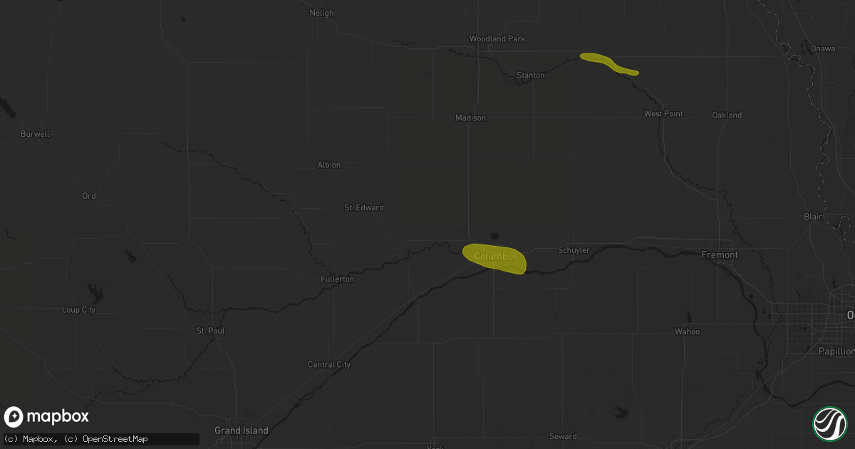 Hail map in Monroe, NE on August 8, 2026