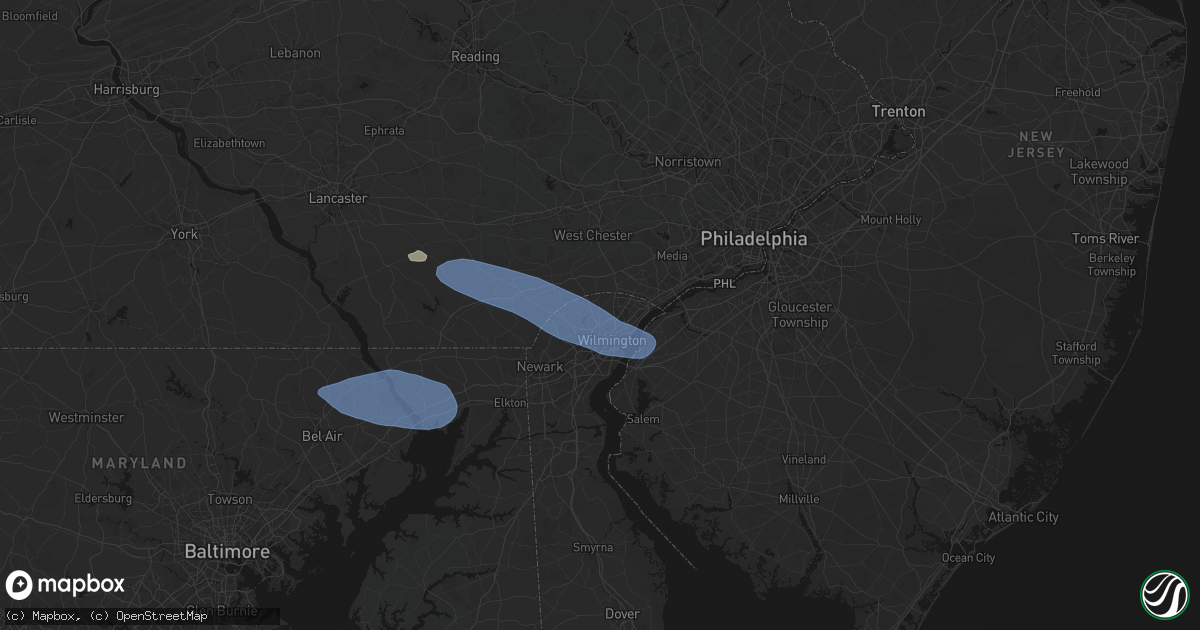 Hail map in Montchanin, DE on August 8, 2026