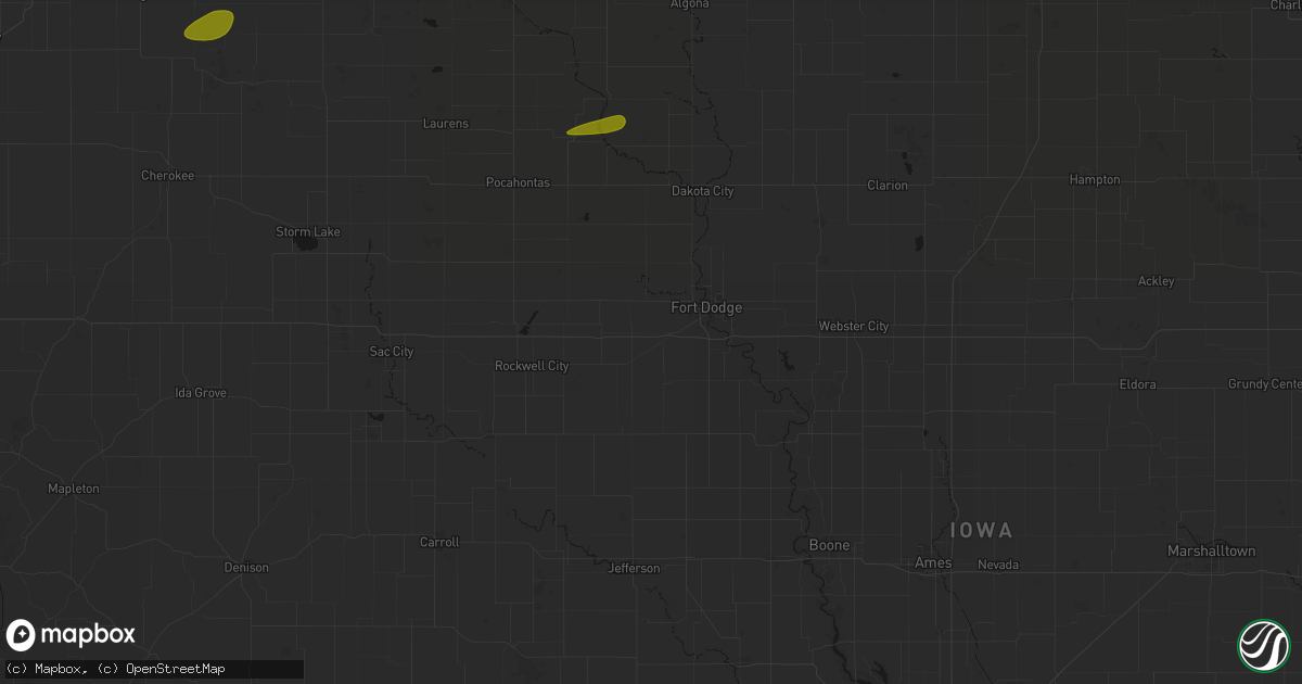 Hail map in Moorland, IA on August 8, 2026