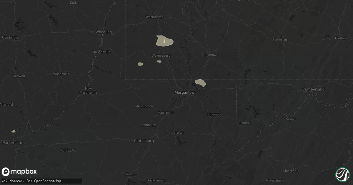Hail map in Morgantown, WV on August 8, 2026