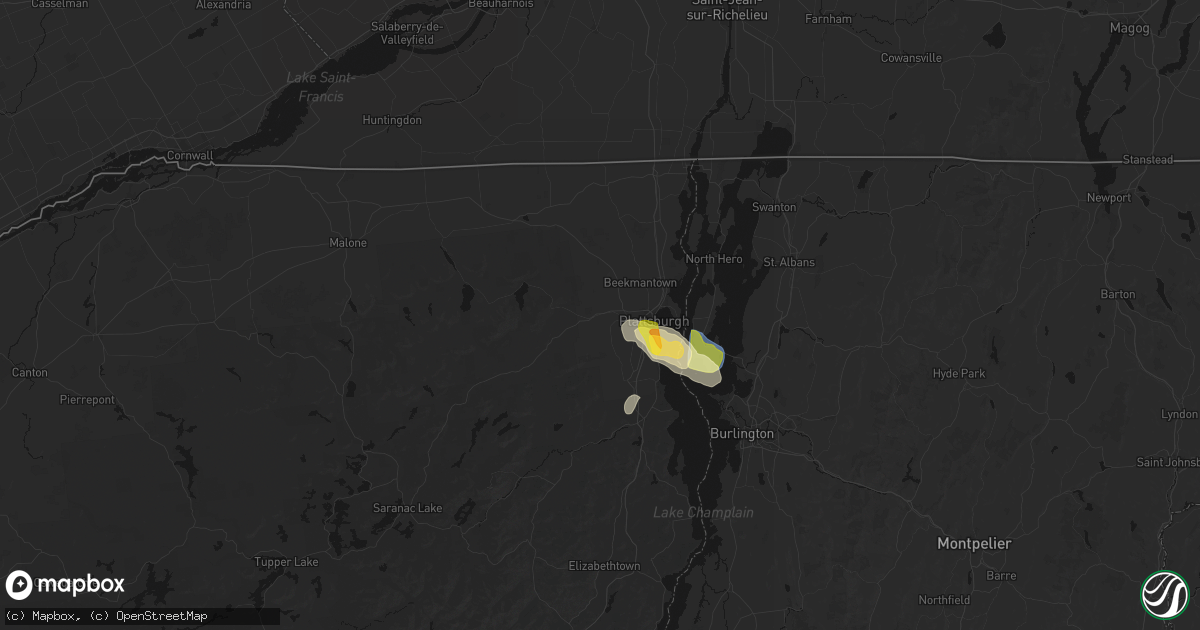 Hail map in Morrisonville, NY on August 8, 2026