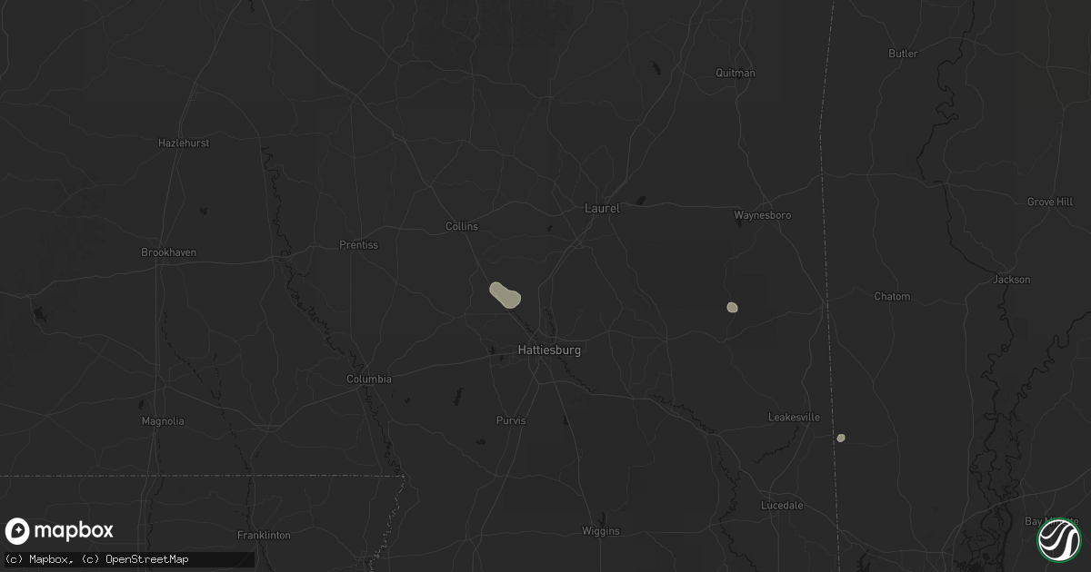 Hail map in Moselle, MS on August 8, 2026