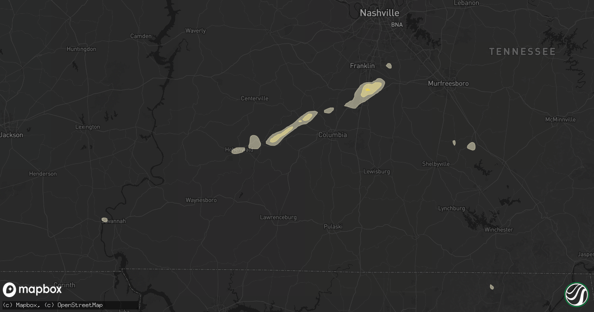 Hail map in Mount Pleasant, TN on August 8, 2026