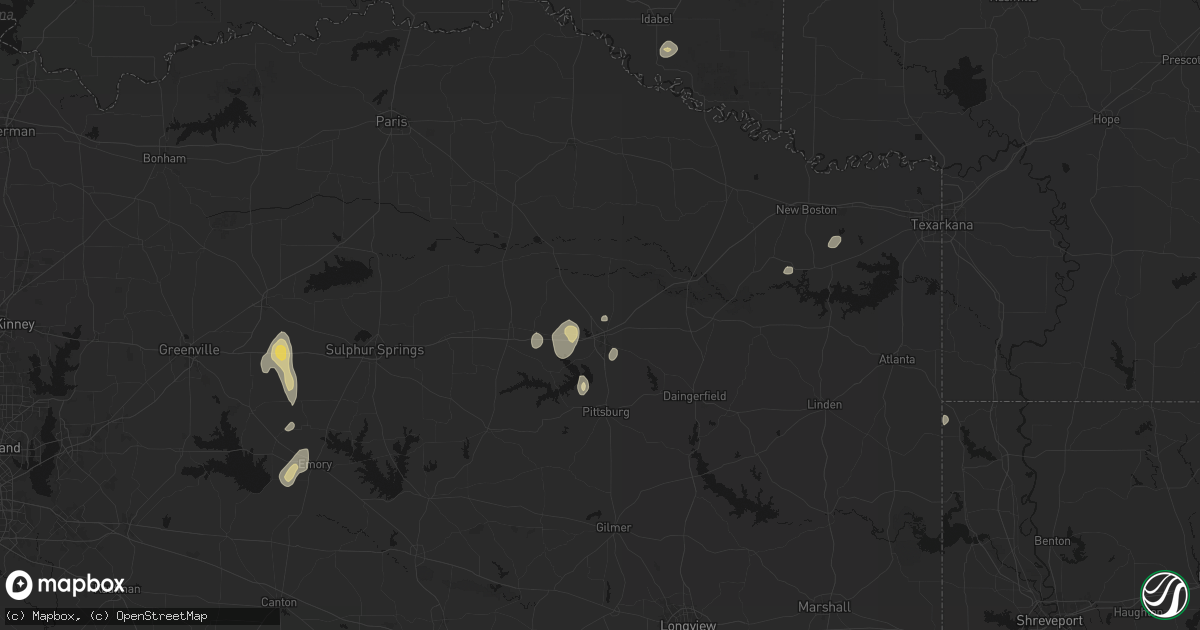Hail map in Mount Pleasant, TX on August 8, 2026