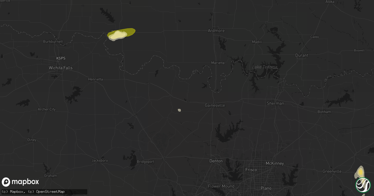 Hail map in Muenster, TX on August 8, 2026