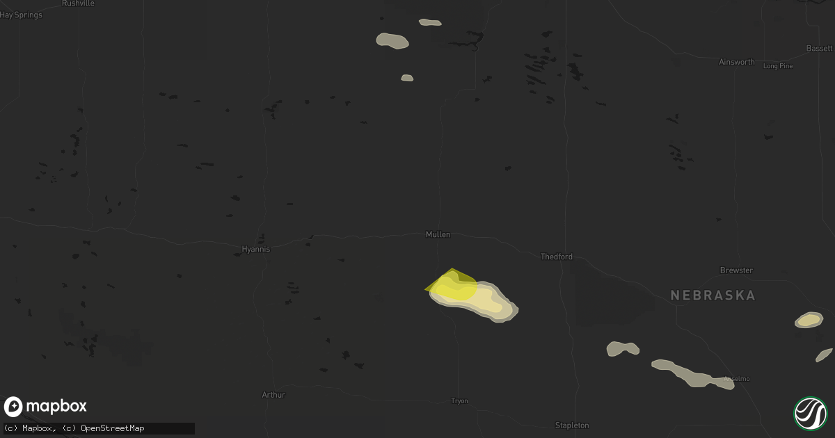 Hail map in Mullen, NE on August 8, 2026