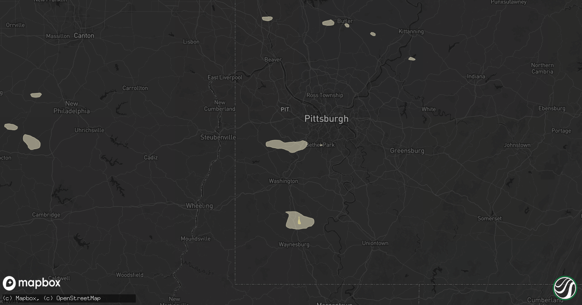 Hail map in Muse, PA on August 8, 2026