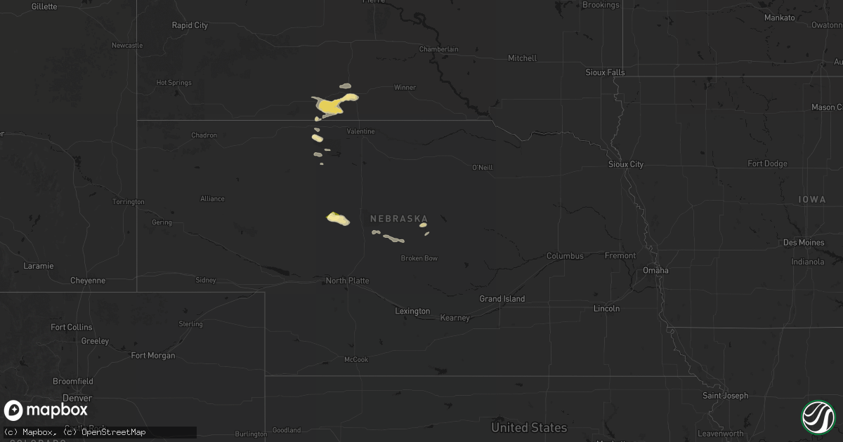 Hail map in Nebraska on August 8, 2026