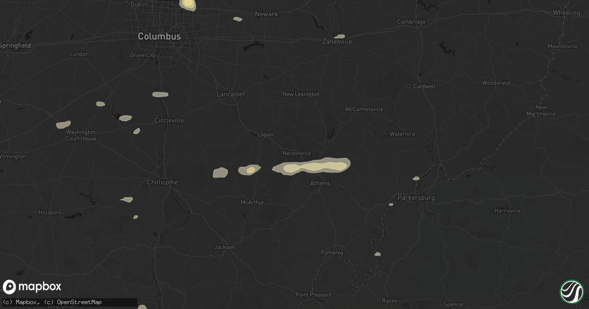 Hail map in Nelsonville, OH on August 8, 2026