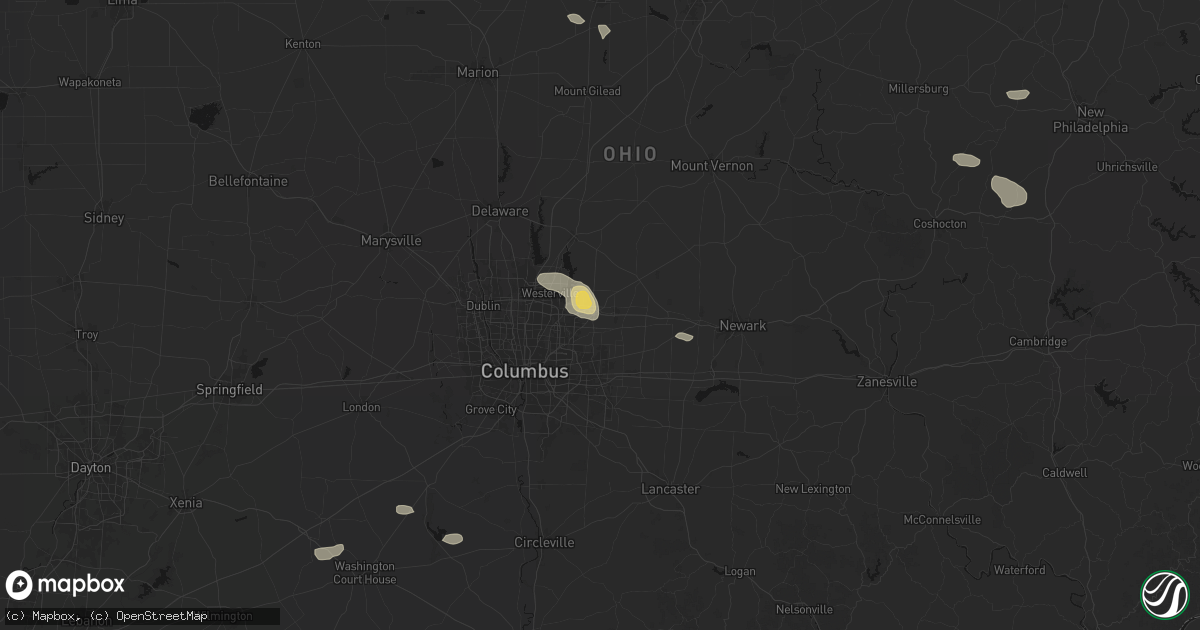 Hail map in New Albany, OH on August 8, 2026