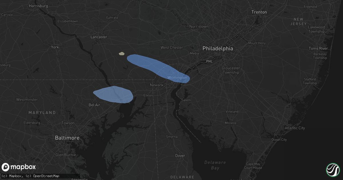 Hail map in New Castle, DE on August 8, 2026
