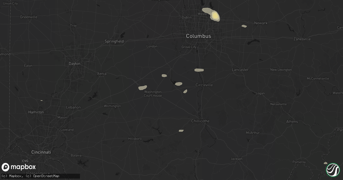Hail map in New Holland, OH on August 8, 2026