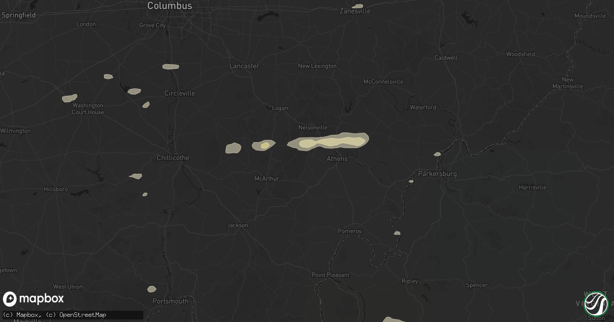 Hail map in New Marshfield, OH on August 8, 2026