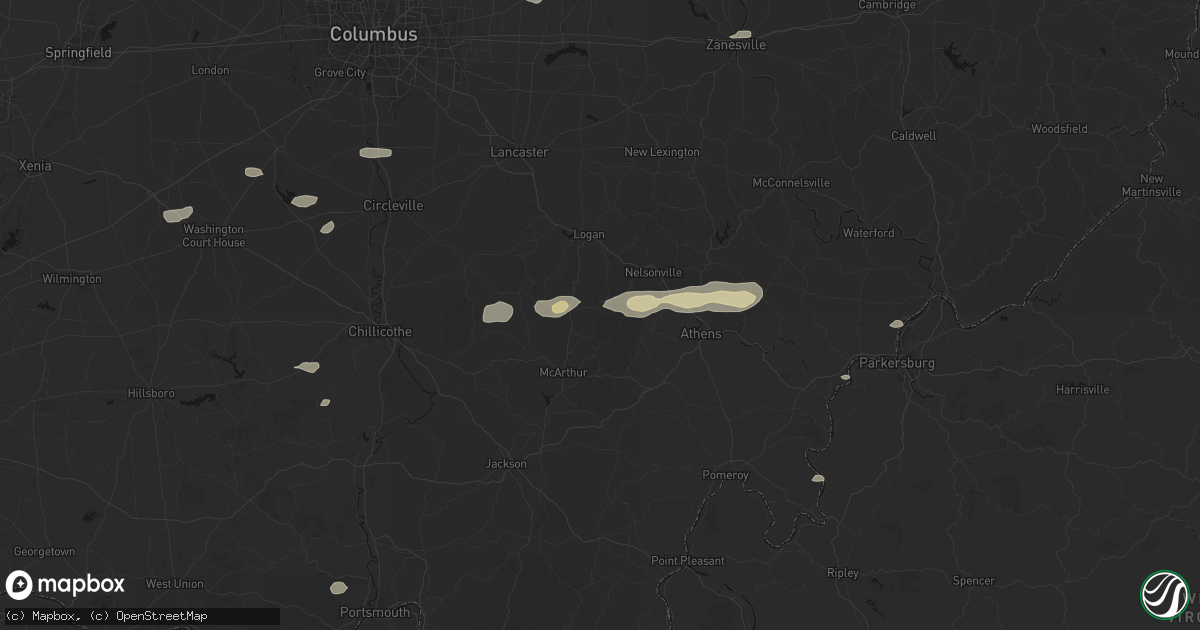 Hail map in New Plymouth, OH on August 8, 2026