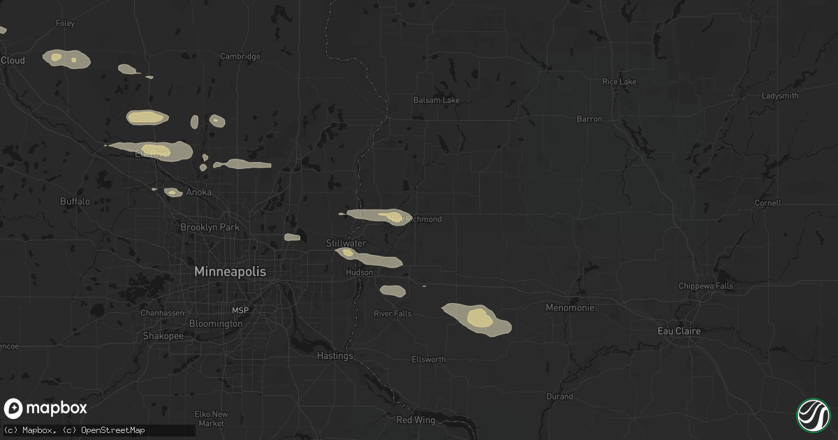 Hail map in New Richmond, WI on August 8, 2026