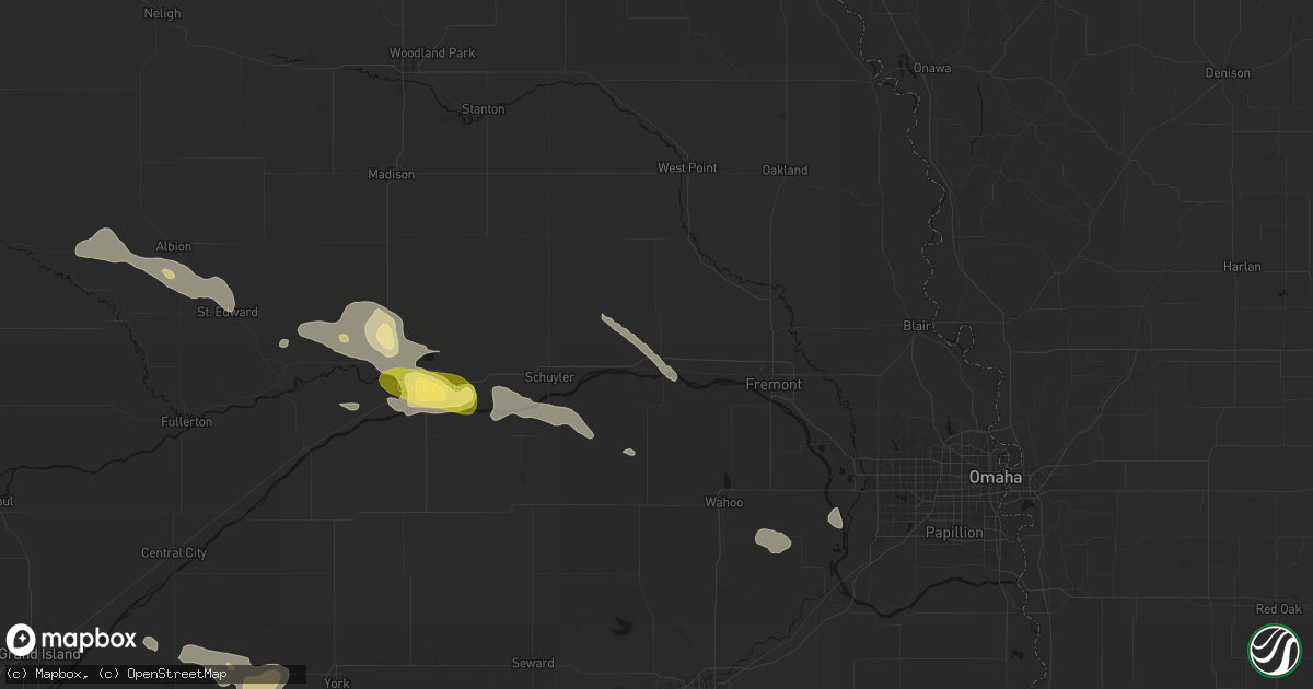 Hail map in North Bend, NE on August 8, 2026